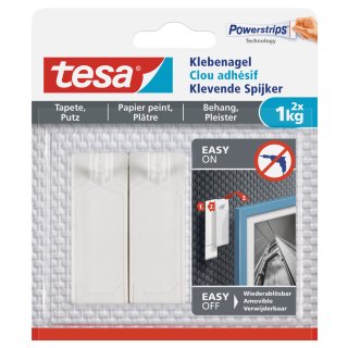tesa Powerstrips Klebenagel für Tapeten und Putz 1,0 kg 2 Nägel + 3 Strips
