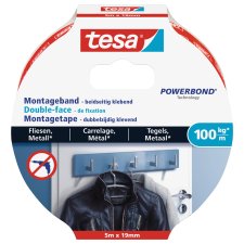 tesa Powerbond Montageband für Fliesen/Metall 19 mm x 5,0 m