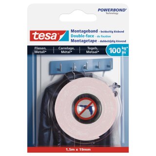 tesa Powerbond Montageband für Fliesen/Metall 19 mm x 1,5 m