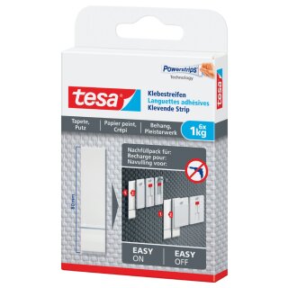 tesa Powerstrips Klebestreifen für Tapete/Putz transparent bis 1 kg (6 Stück)