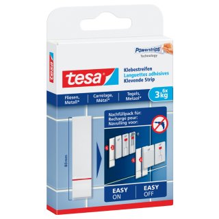tesa Powerstrips Klebestreifen für Fliesen und Metall bis 3 kg (6 Stück)