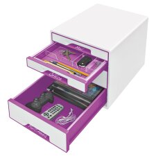 LEITZ Schubladenbox WOW CUBE 4 Schübe perlweiß/violett