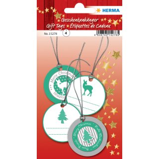 HERMA Weihnachts-Geschenkanhänger 3D rund grün/silber 4 Stück