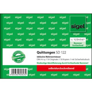 sigel Formularbuch "Quittung" inkl. MwSt. DIN A6 quer