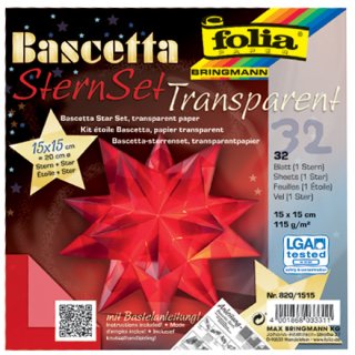 folia Faltblätter Bascetta-Stern rot-transparent 115 g/qm 150 x 150 mm 32 Blatt