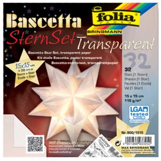 folia Faltblätter Bascetta-Stern weiß-transparent 115 g/qm 150 x 150 mm 32 Blatt