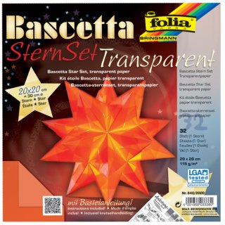 folia Faltblätter Bascetta-Stern 200 x 200 mm 115 g/qm 32 Blatt orange-transparent