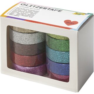folia Deko-Klebeband "Glitter Tape" 10-farbig sortiert 10 Rollen á 5 Meter