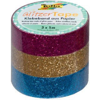 folia Deko-Klebeband "Glitter Tape" pink/gold/hellblau