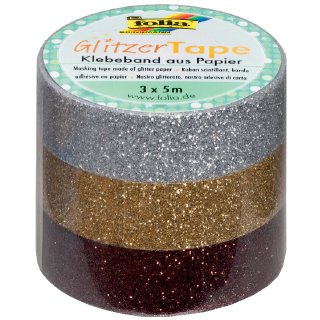 folia Deko-Klebeband "Glitter Tape" silber/gold/braun