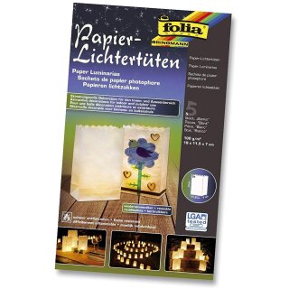folia Lichtertüte "Blanko" klein aus Papier weiß 5 Stück