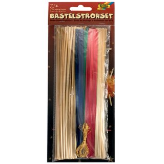 folia Bastelstroh-Set 75-teilig Bastelhalme + Goldkordel