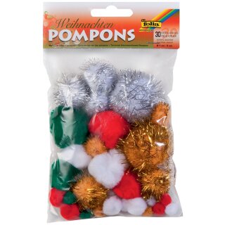 folia Pompons 30 Stück Weihnachtsfarben