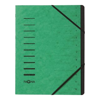 PAGNA Ordnungsmappe "Sorting File" 12 Fächer 1-12 DIN A4 aus Karton grün