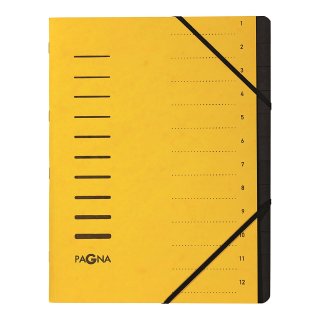 PAGNA Ordnungsmappe "Sorting File" 12 Fächer 1-12 DIN A4 aus Karton gelb