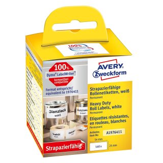 AVERY Zweckform Strapazierfähige Rollenetiketten 25 x 54 mm weiß 160 Etiketten