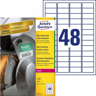 AVERY Zweckform Ultra-Resistente Folien-Etiketten 45,7 x 21,2 mm 1.920 Etiketten