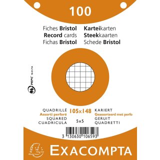 EXACOMPTA Karteikarten DIN A5 kariert farbig sortiert 100 Karteikarten