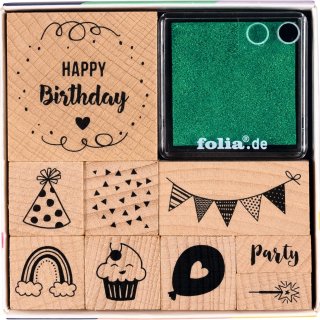 folia Motivstempel-Set "Happy Birthday" aus Holz 11-teilig