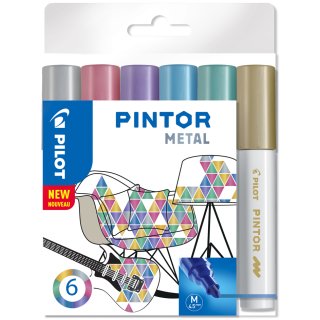 PILOT Pigmentmarker PINTOR medium 6er Set "METAL MIX"