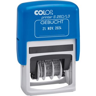 COLOP Datumstempel Printer S260/L3 "GEBUCHT" blau mit Textplatte