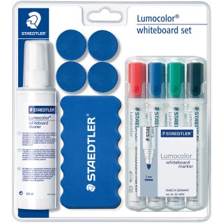 STAEDTLER Lumocolor Whiteboard-Set 4 Whiteboardmarker 1 Tafelwischer 1 Cleaner