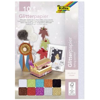 folia Glitterpapier 170 g/qm 240 x 340 mm farbig sortiert 10 Blatt