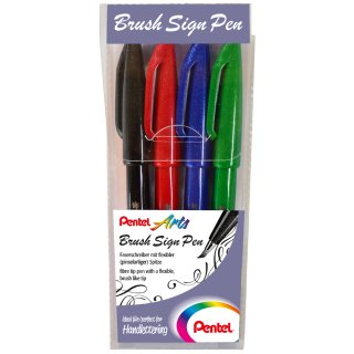 PentelArts Faserschreiber Brush Sign Pen 4er Etui Basic