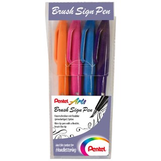 PentelArts Faserschreiber Brush Sign Pen 4er Etui Colour