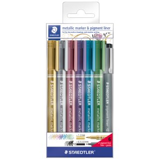 STAEDTLER Permanent-Marker Metallic 6er Etui + Pigmentliner