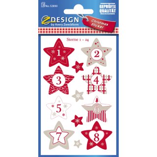 Avery Zweckform ZDesign Adventskalender-Sticker Sterne 3 Blatt à 8 Sticker