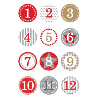 HERMA Weihnachts-Sticker DECOR "Adventskalender" rot 2 Blatt à 12 Sticker