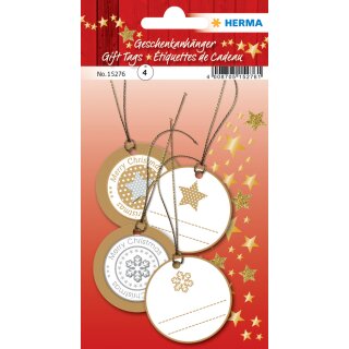 HERMA Weihnachts-Geschenkanhänger 3D rund gold 4 Stück