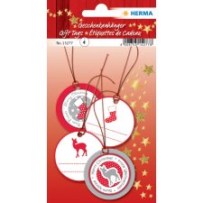 HERMA Weihnachts-Geschenkanhänger 3D rund rot/silber...