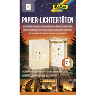 folia Lichtertüten "Sterne" klein aus Papier weiß 5 Stück