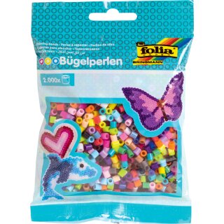 folia Bügelperlen farbig sortiert 2.000 Stück Beutel Nachfüllpackung