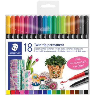 STAEDTLER Doppel-Fasermaler Twin-tip 18er Kunststoff-Etui