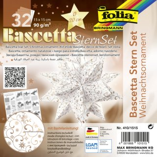 folia Faltblätter Bascetta-Stern "Ornament 1" 150 x 150 mm 32 Blatt weiß kupfer