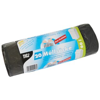 PAPSTAR Mülleimerbeutel LDPE mit Zugband 60 Liter grau
