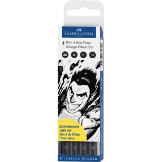 FABER-CASTELL Tuschestift PITT artist pen Black Set 4 Stifte