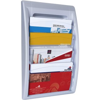PAPERFLOW Wand-Prospekthalter Quick fit 4 Fächer alufarben