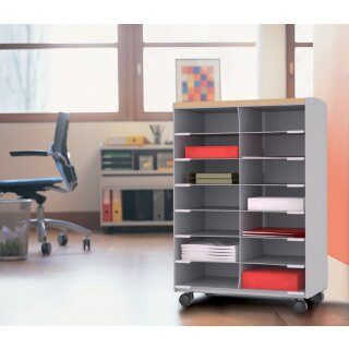 PAPERFLOW Rollwagen 14 Fächer grau / buche