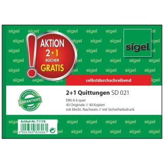 sigel Formularbuch "Quittung" 2 + 1 Aktion A6 quer mit MwSt.-nachweis