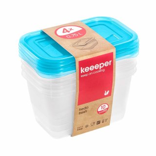 keeeper Frischhaltedose "fredo fresh" 0,75 Liter eckig blau transparent 4 Stück