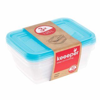 keeeper Frischhaltedose "fredo fresh" 1,25 Liter eckig blau transparent 3 Stück