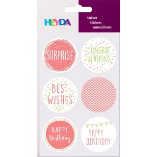 HEYDA Rundsticker "Birthday" Durchmesser: 40 mm 4 Blatt à 6 Sticker