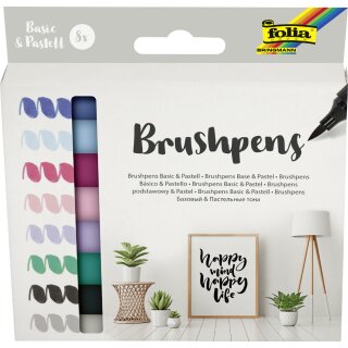 folia Pinselstift Brush Pens "Basic & Pastell" 8er Set