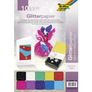 folia Glitterpapier 70 g/qm 230 x 330 mm farbig sortiert 10 Blatt