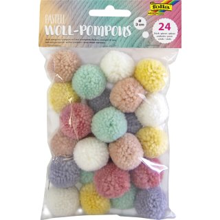 folia Woll-Pompons "Pastell" 24 Stück farbig sortiert