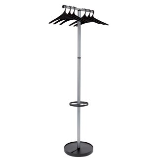 ALBA Garderobenständer "WAVE2" (H): 1.740 mm mit 6 Kleiderbügeln silber